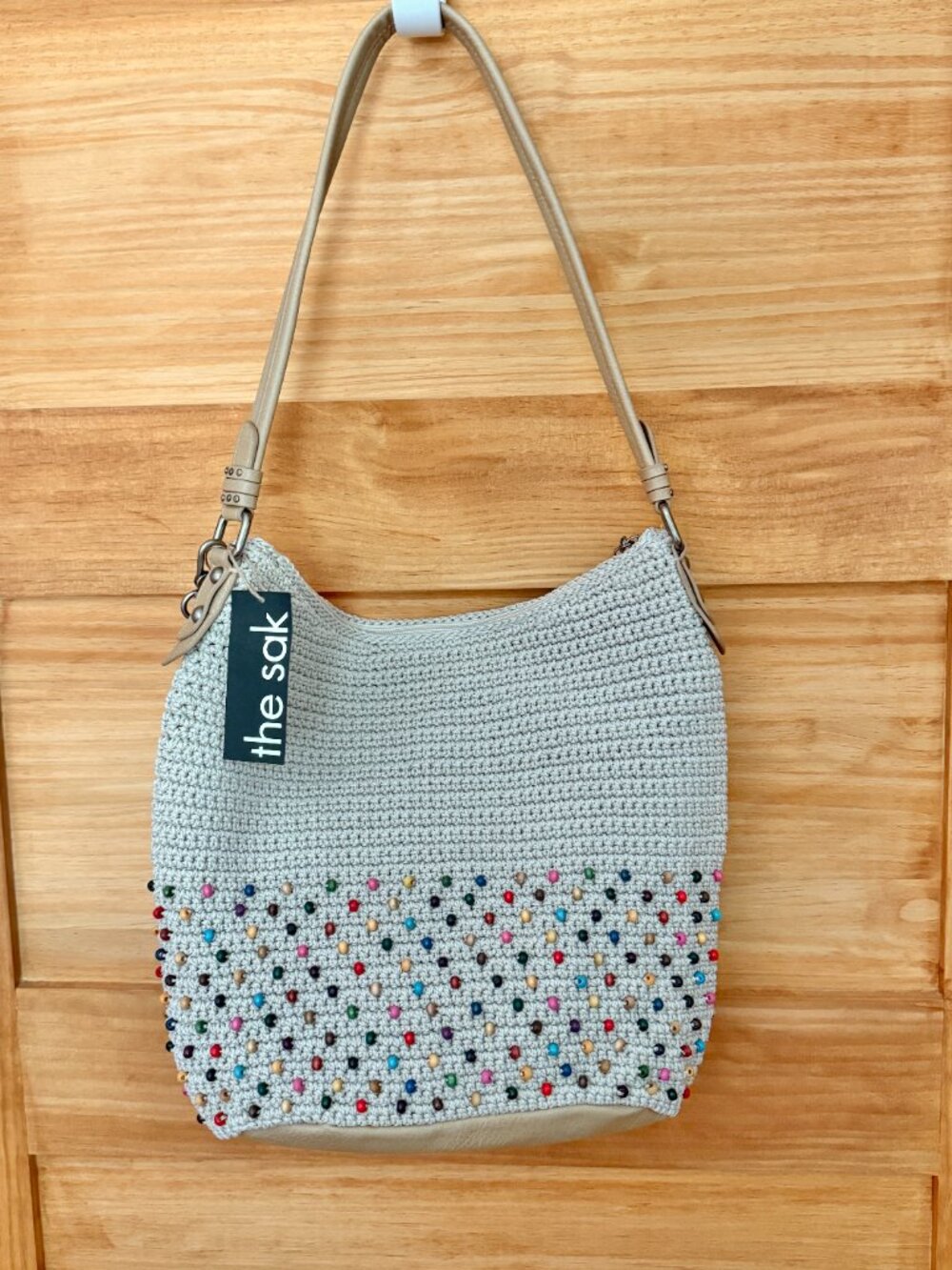 The Sak NWT Sequoia Hand Crochet Colorful Beaded Neutral Ecru Hobo Handbag - Picture 4 of 9